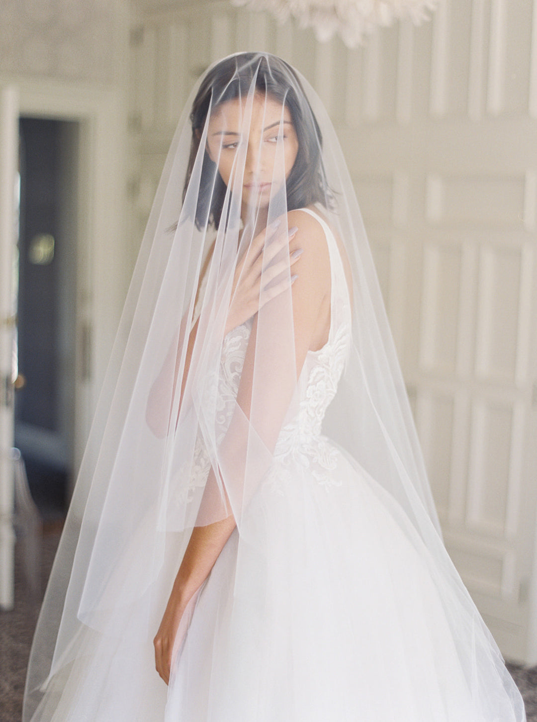 Bridal veil with blusher.