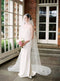 Bride wearing the ARIA sheer wedding veil with blusher in cathedral length.