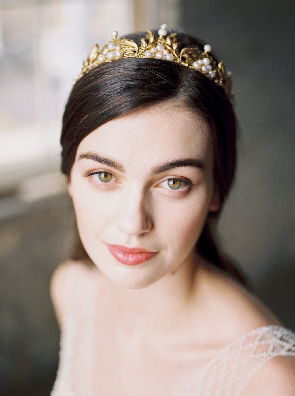 Gold bridal crown.