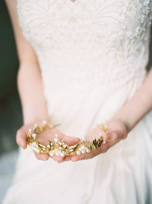Gold bridal crown.