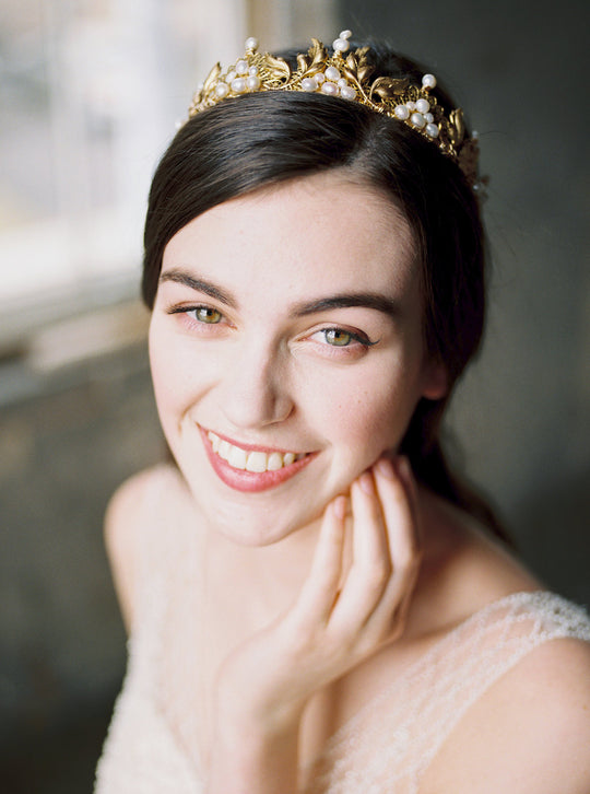 Gold bridal crown.