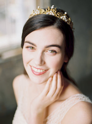 Gold bridal crown.