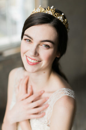 Gold bridal crown.