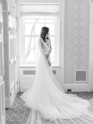 Cathedral length silk wedding veil.