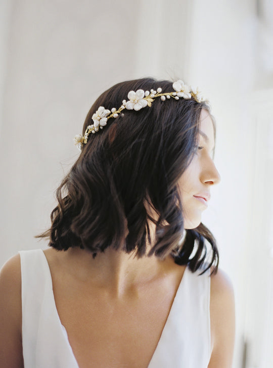 Floral wedding headpiece.