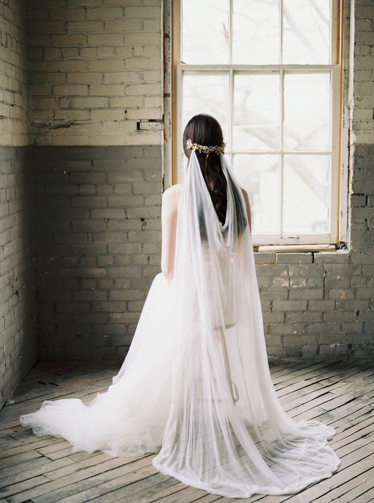 Silk draped wedding veil