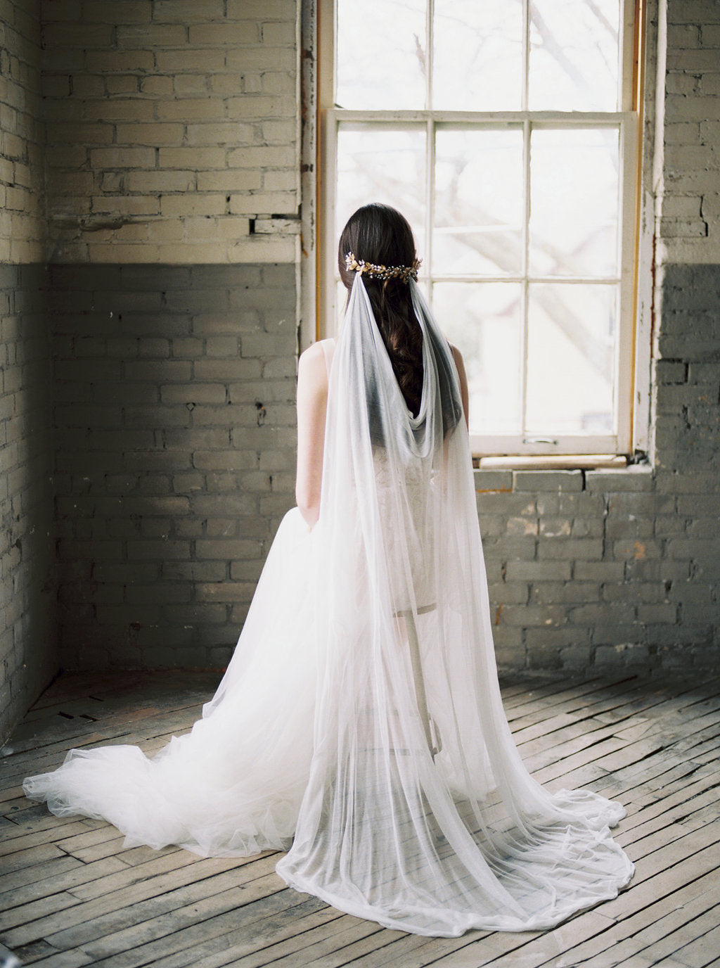 Silk draped wedding veil
