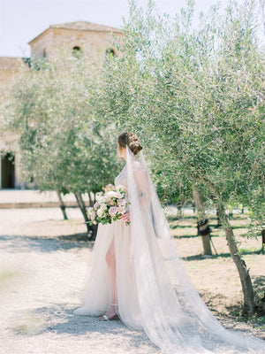 Draped wedding veil.