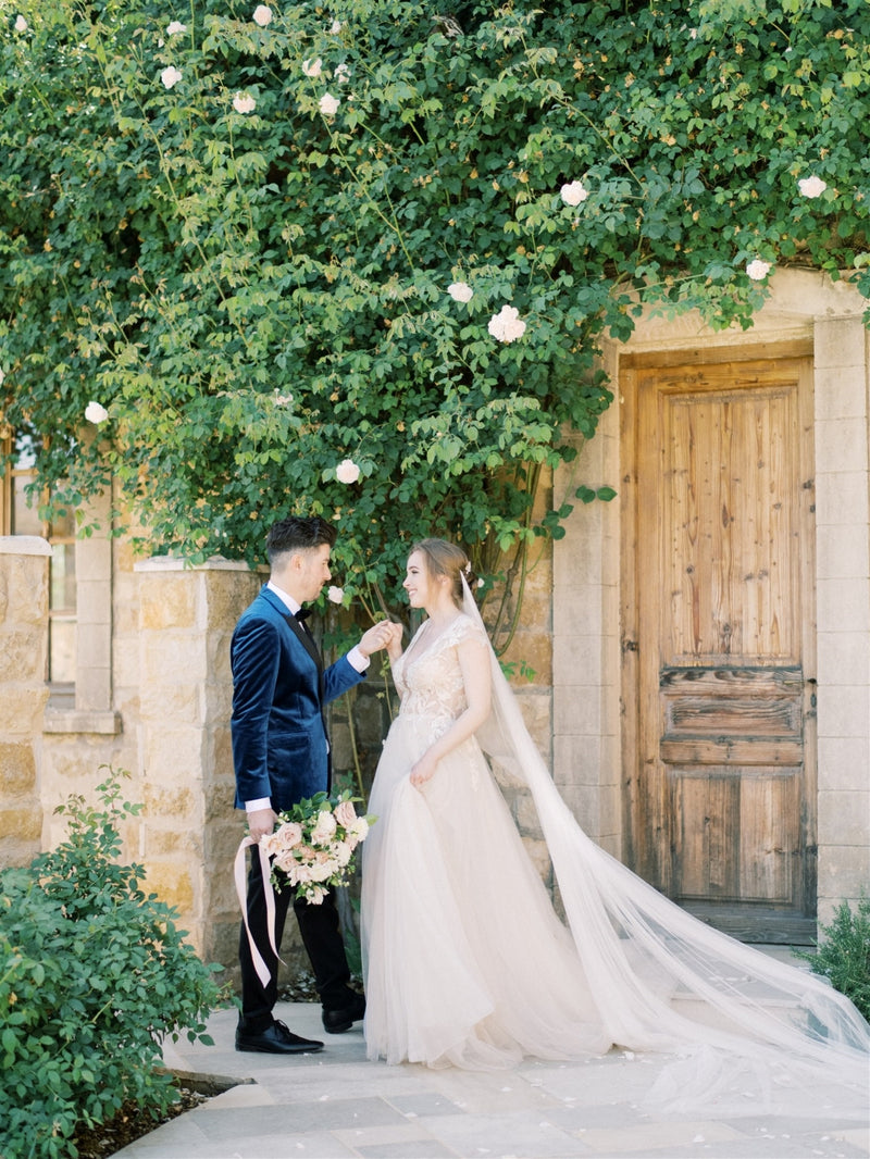 Draped wedding veil.