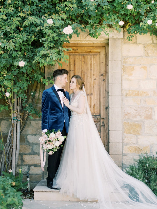 Draped wedding veil.