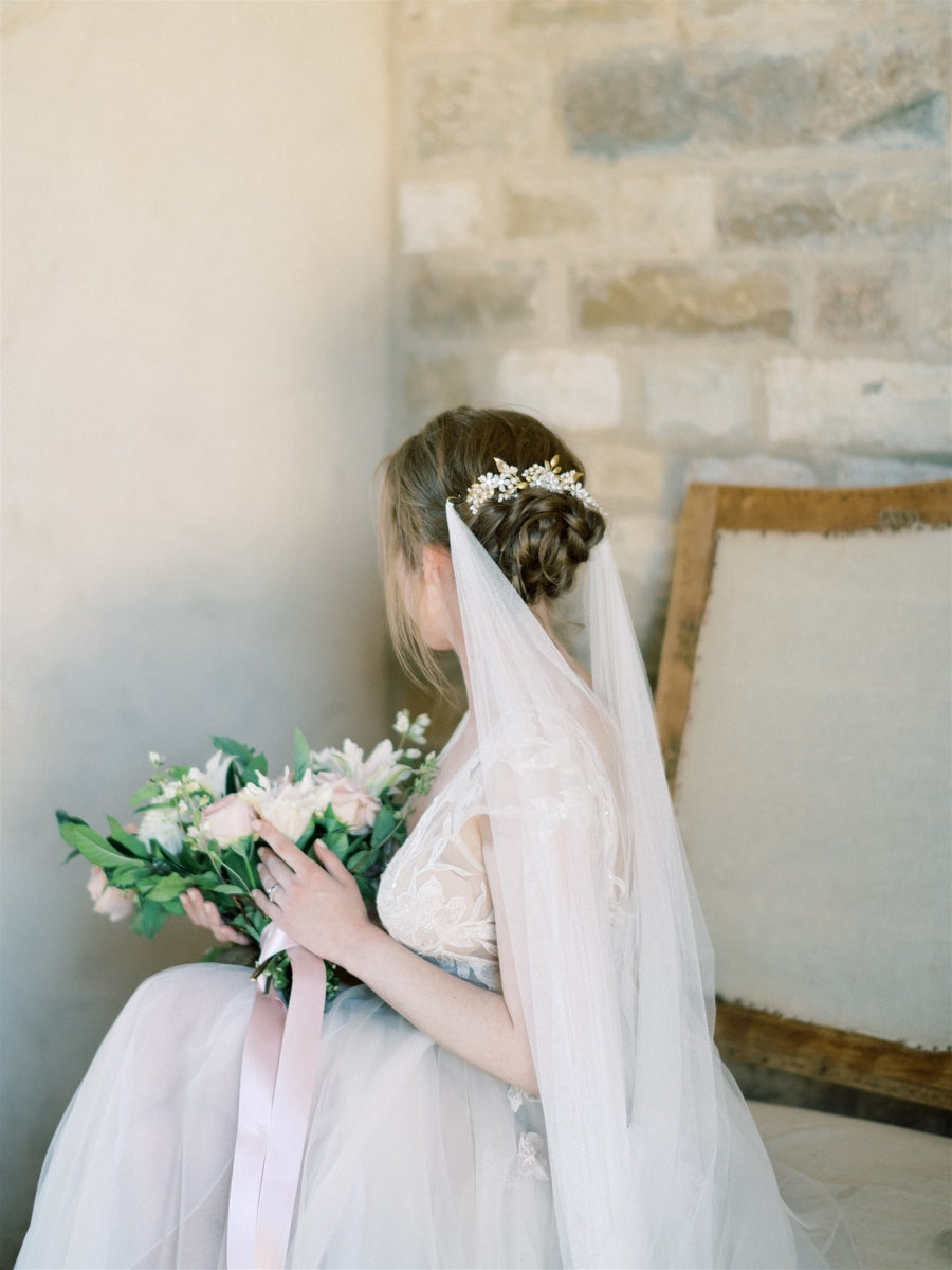 Draped wedding veil.