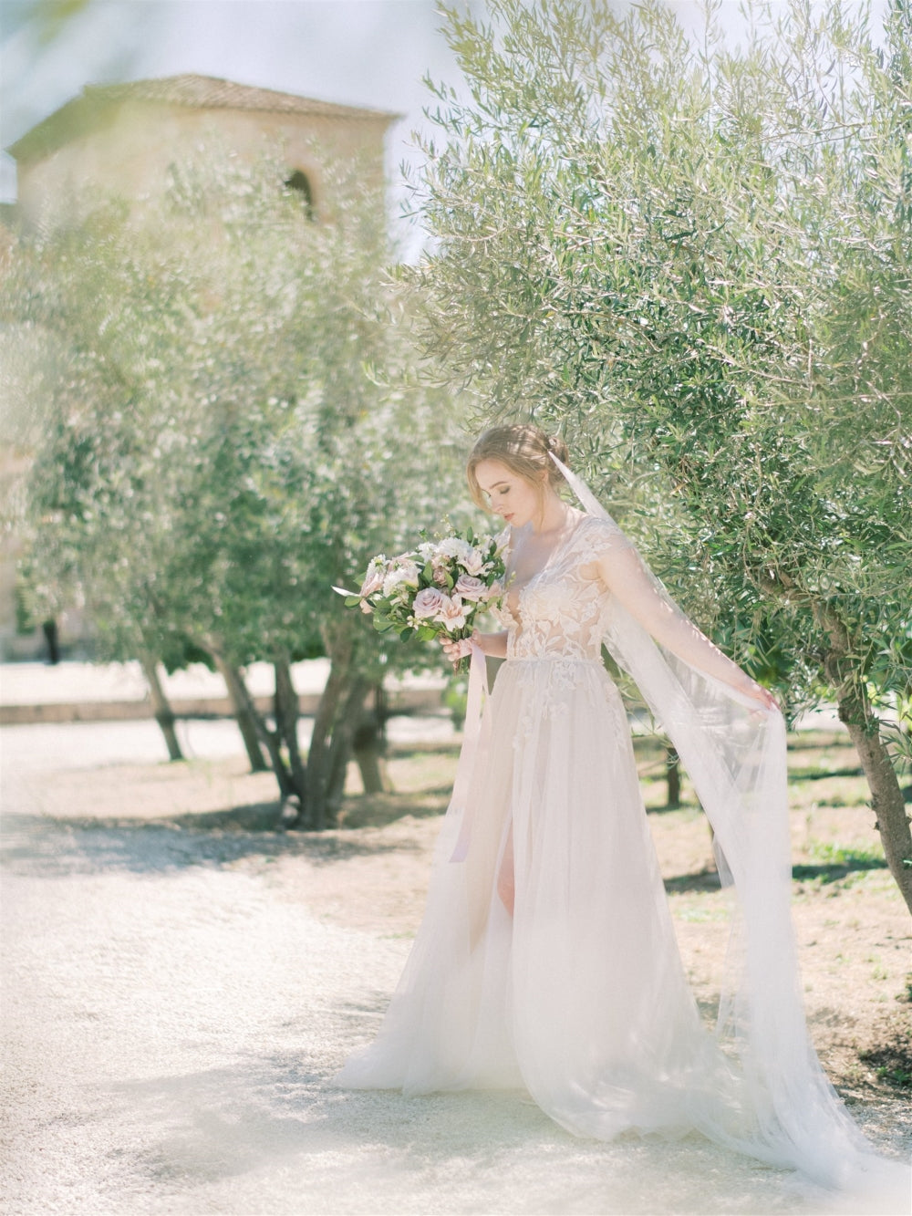 Draped wedding veil.