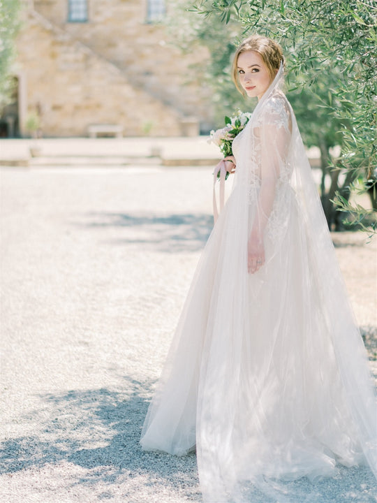 Draped wedding veil.