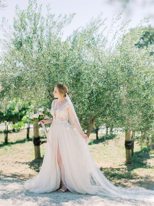 Draped wedding veil.