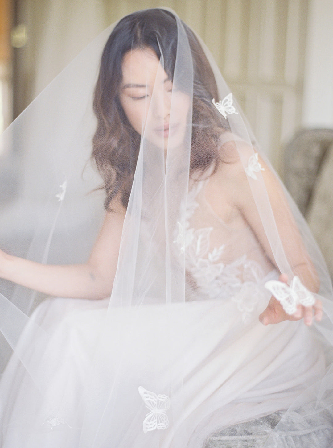 REVERIE embellished wedding veil with butterflies