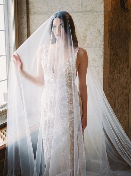 Wedding veil with really long blusher.