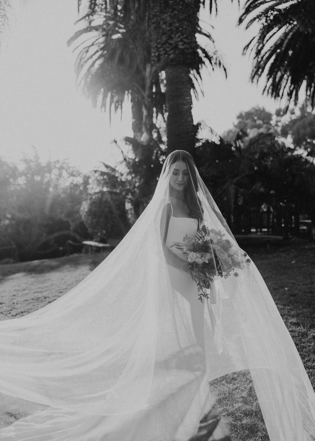 Bridal portrait with wedding veil.