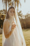 Bridal portrait with wedding veil with blusher.