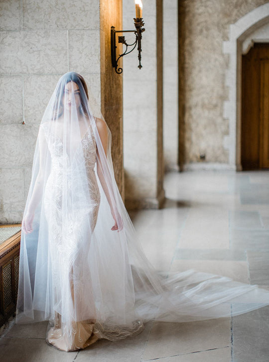 Wedding veil with long blusher.