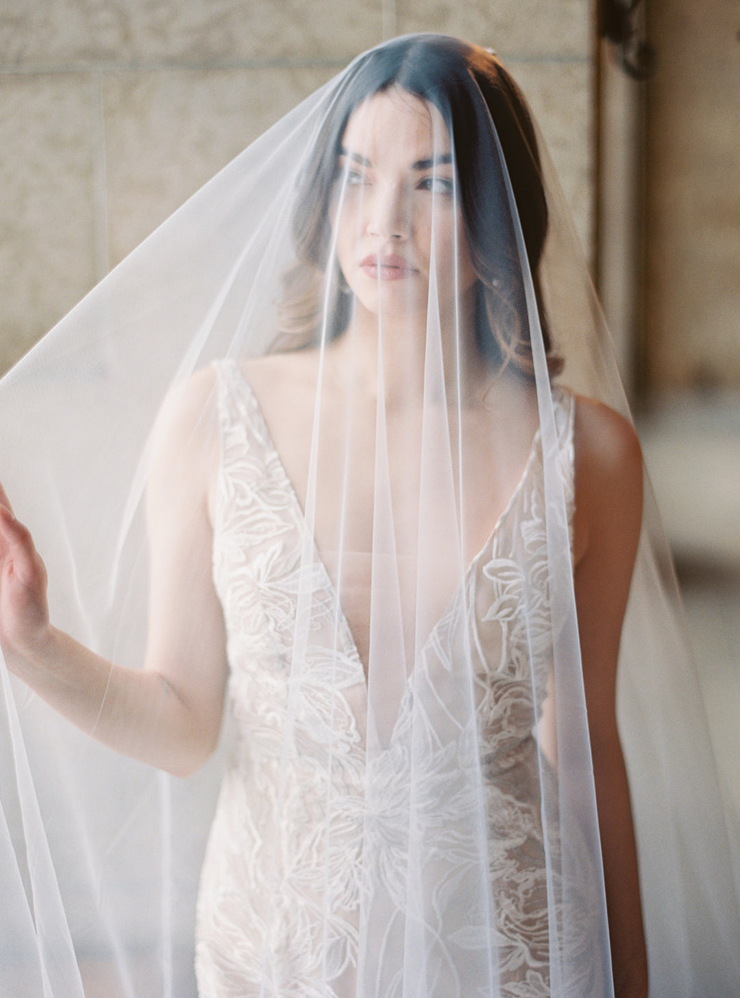 Wedding veil with blusher.