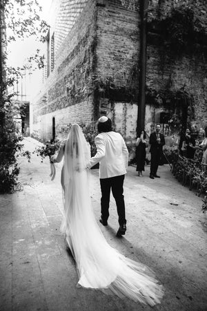 Bridal veil with blusher.