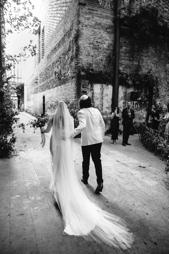 Bridal veil with blusher.