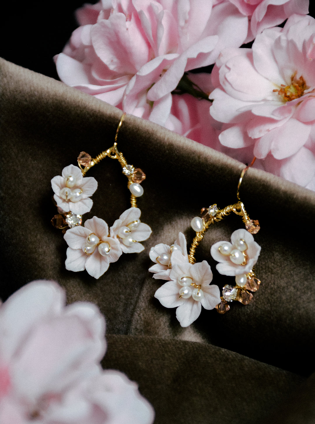 Blush floral bridal earrings.