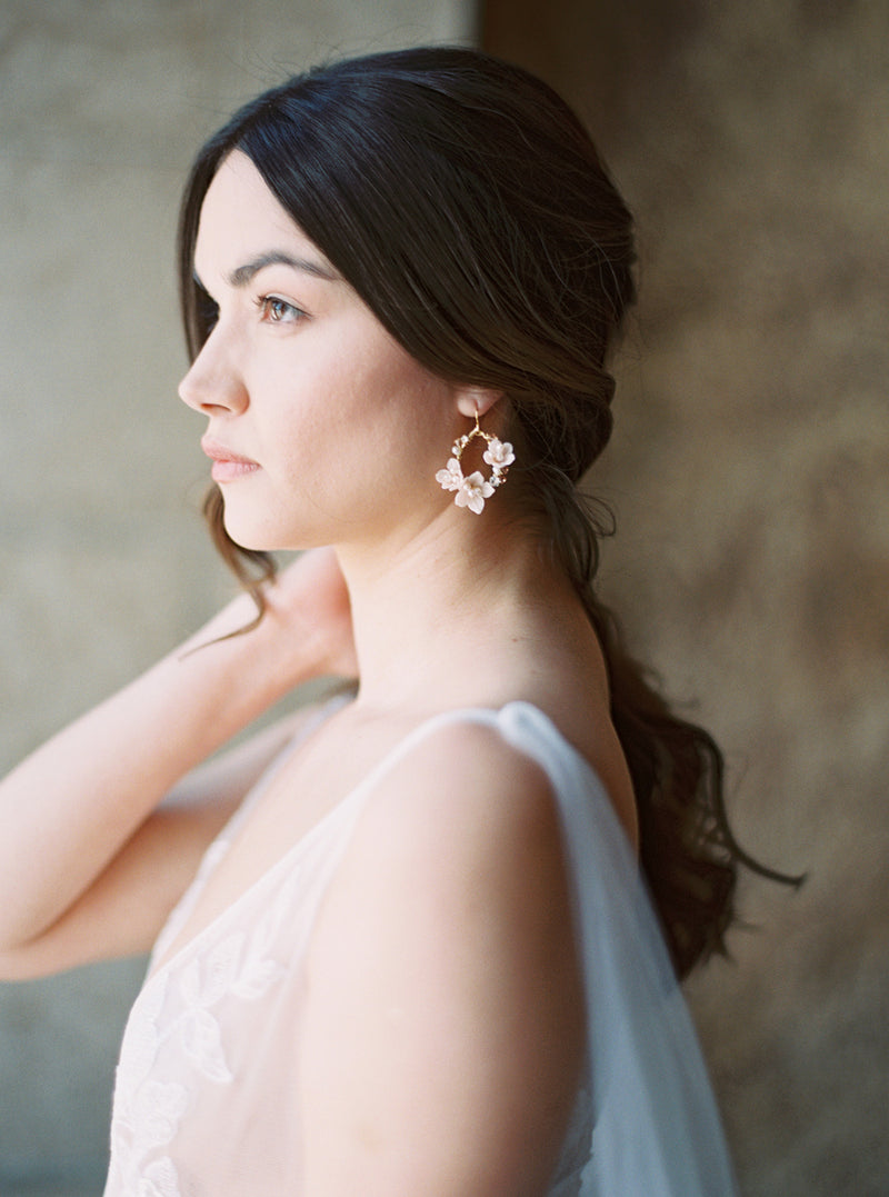 Blush floral bridal earrings.