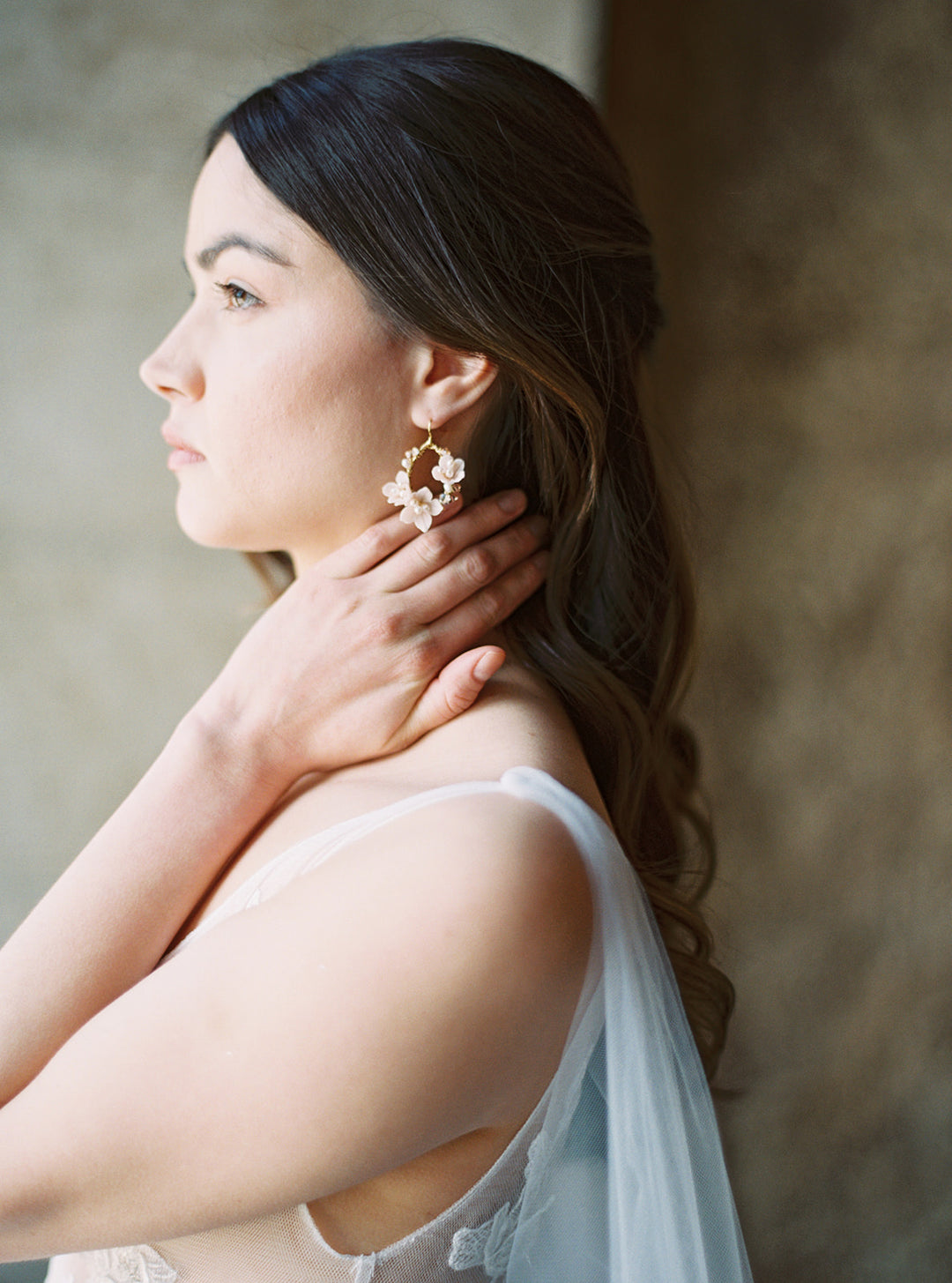 Blush floral bridal earrings.
