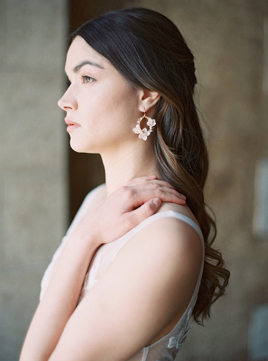 Blush floral bridal earrings.