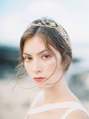 AMIRA | Crystal and Gold Pearl Wedding Crown - Noon on the Moon