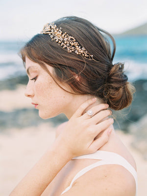 AMIRA | Crystal and Gold Pearl Wedding Crown - Noon on the Moon
