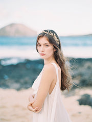 AMIRA | Crystal and Gold Pearl Wedding Crown - Noon on the Moon