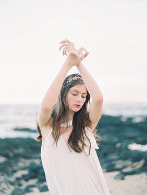 AMIRA | Crystal and Gold Pearl Wedding Crown - Noon on the Moon