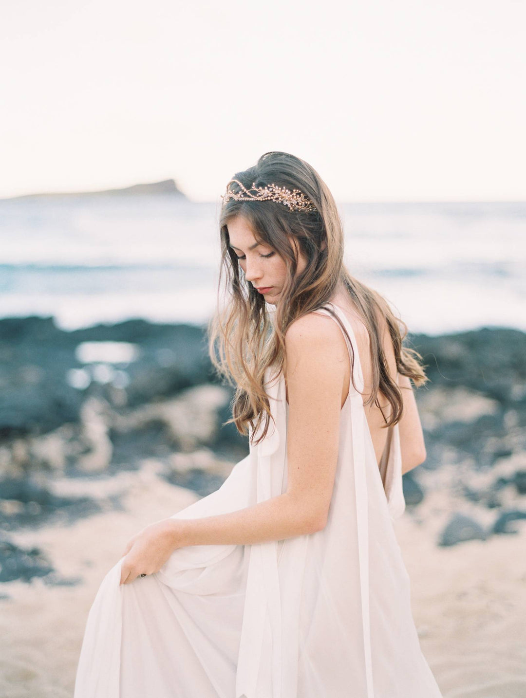 AMIRA | Crystal and Gold Pearl Wedding Crown - Noon on the Moon