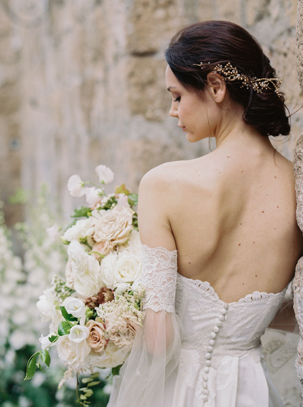 AMIRA | Crystal and Gold Pearl Wedding Crown - Noon on the Moon