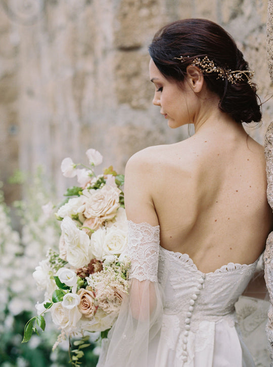 AMIRA | Crystal and Gold Pearl Wedding Crown - Noon on the Moon