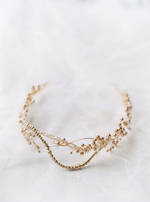 AMIRA | Crystal and Gold Pearl Wedding Crown - Noon on the Moon