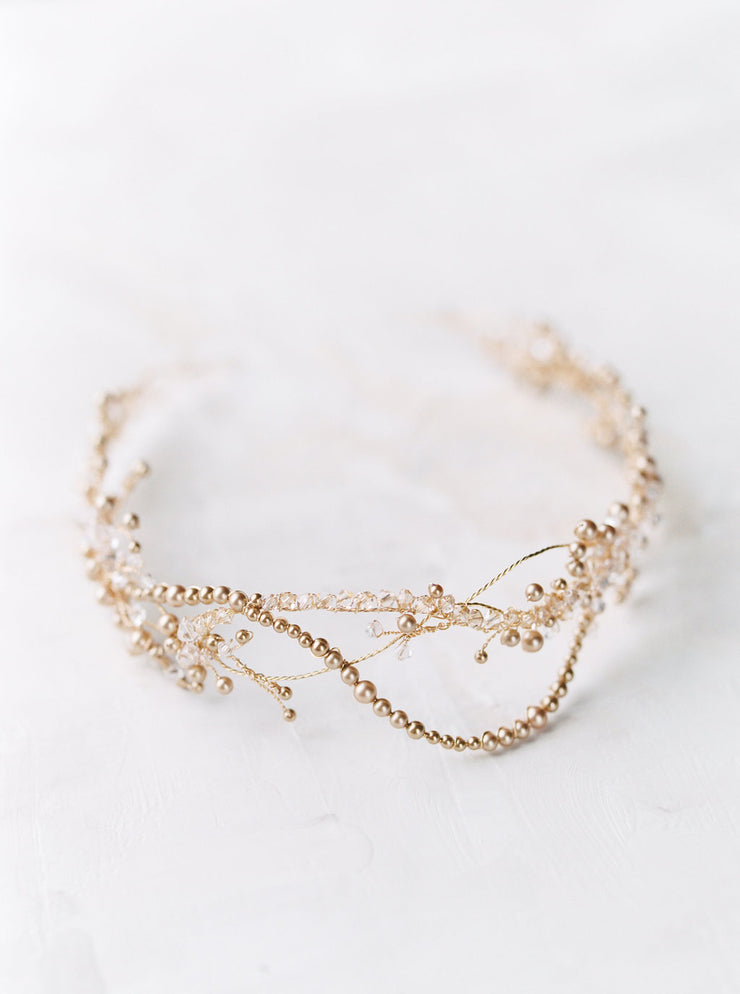 AMIRA | Crystal and Gold Pearl Wedding Crown - Noon on the Moon
