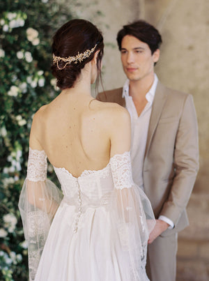 AMIRA | Crystal and Gold Pearl Wedding Crown - Noon on the Moon