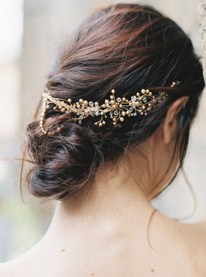 AMIRA | Crystal and Gold Pearl Wedding Crown - Noon on the Moon