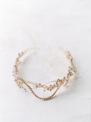 AMIRA | Crystal and Gold Pearl Wedding Crown - Noon on the Moon