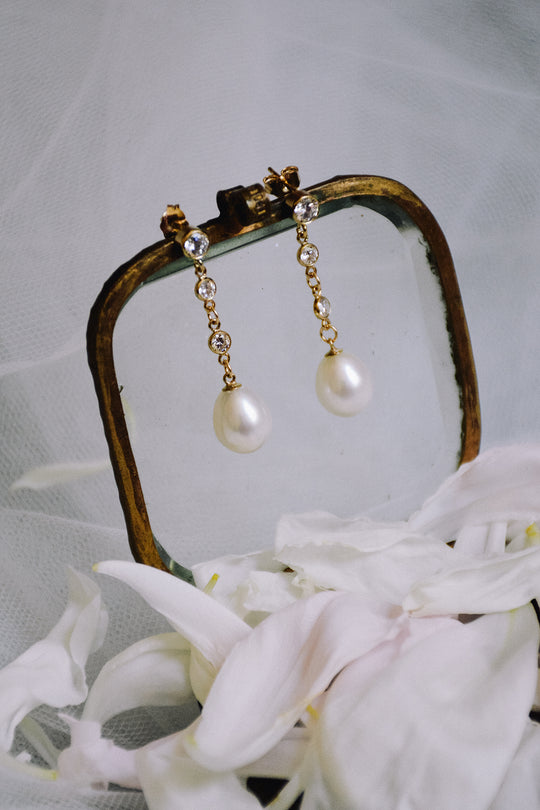 AUDREY pearl and crystal bridal earrings