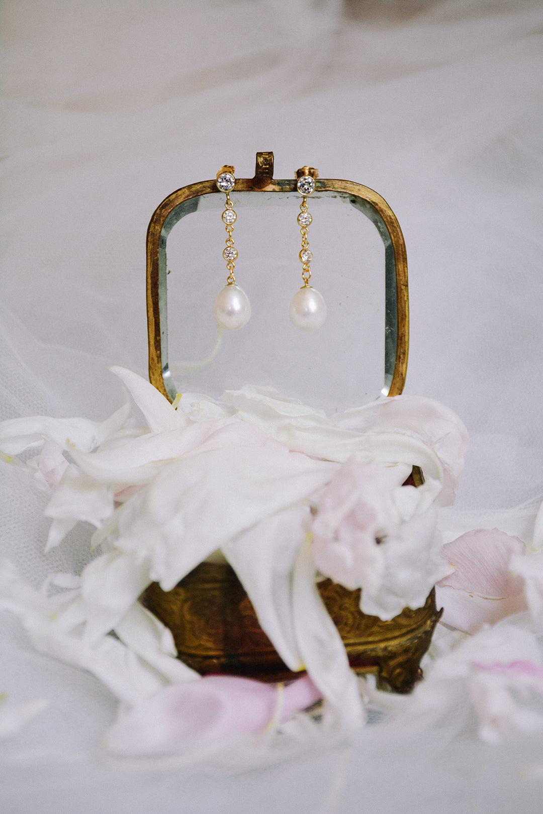 AUDREY pearl and crystal bridal earrings