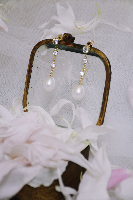 AUDREY pearl and crystal bridal earrings