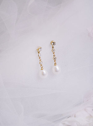 AUDREY pearl and crystal bridal earrings