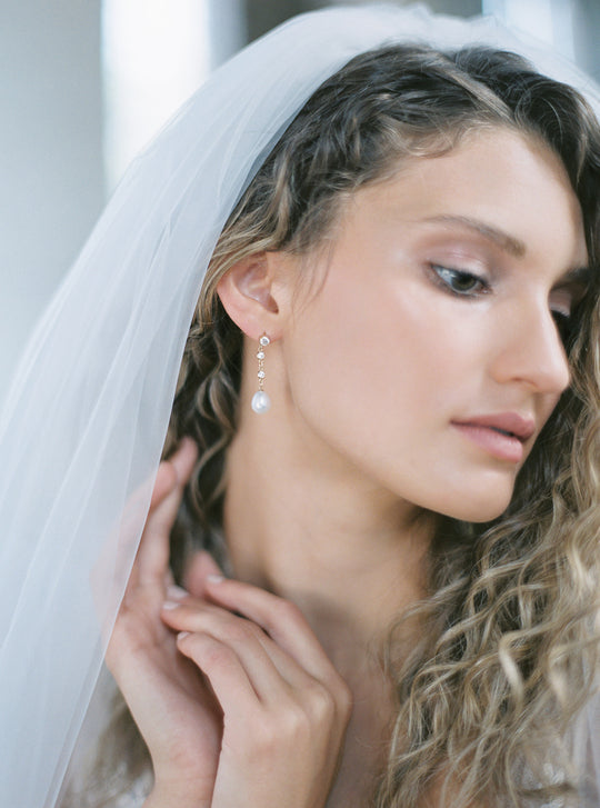 AUDREY pearl and crystal bridal earrings