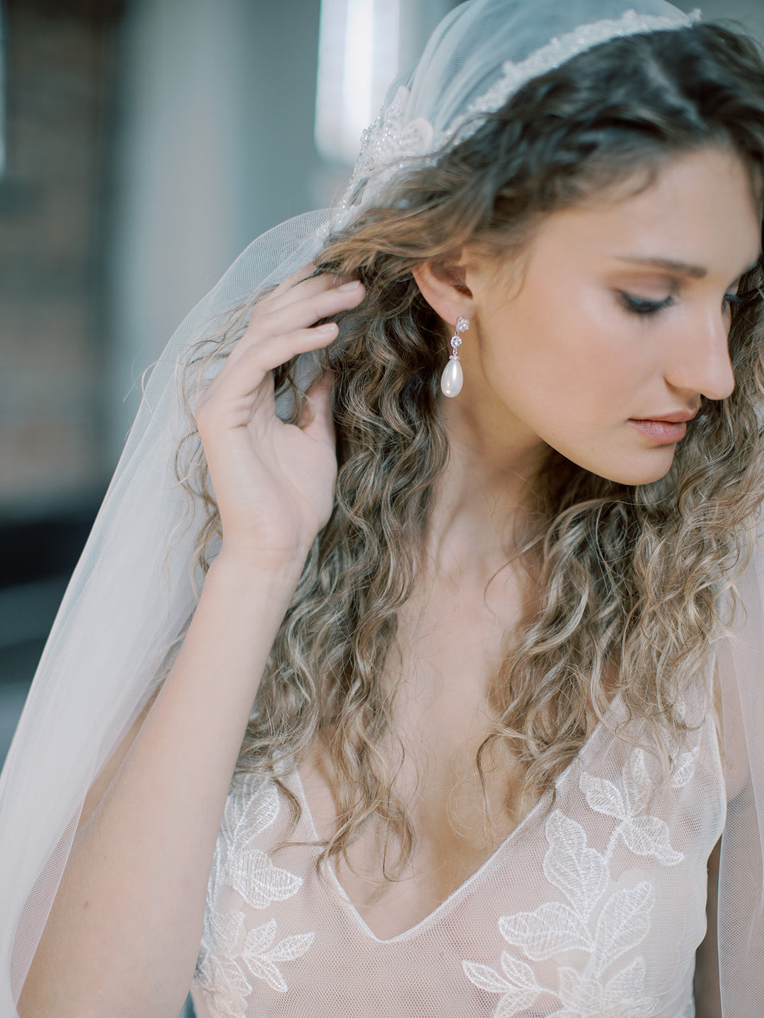 AYA pearl and crystal bridal earrings