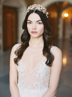 BEATRICE | Pearl Bridal Crown with Flowers - Noon on the Moon