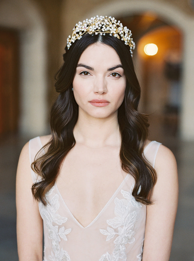 BEATRICE | Pearl Bridal Crown with Flowers - Noon on the Moon